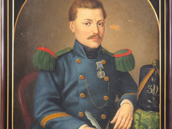 J. DUPRE. "Portrait de militaire". Huile sur toile, signée en bas à dr