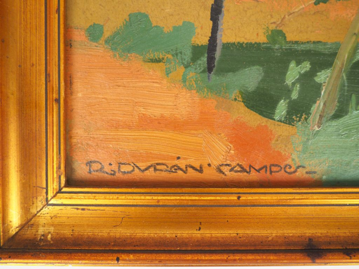 Rafael DURAN CAMPS. "Paysage". Huile sur carton signée en bas à gauche