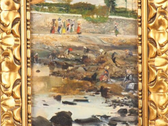Vente aux enchères GARCIA y RAMOS. "Lavandières". Huile sur toile, signée en bas à gauche