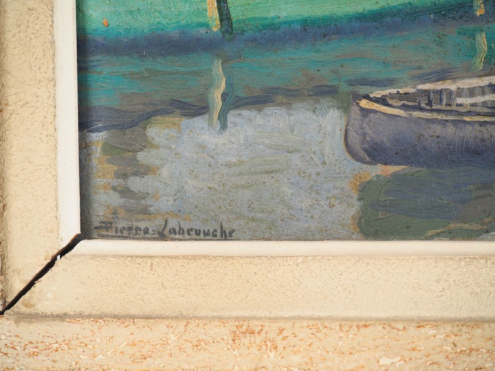 Pierre LABROUCHE. "Quai de l'Infante à Saint Jean de Luz". Huile sur i