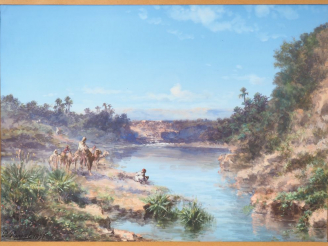 Vente aux enchères Paul PASCAL. "Chameliers en bord de rivière". Gouache signée en bas à 