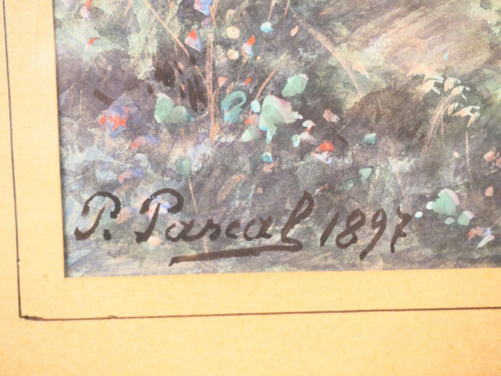 Paul PASCAL. "Chameliers en bord de rivière". Gouache signée en bas à 
