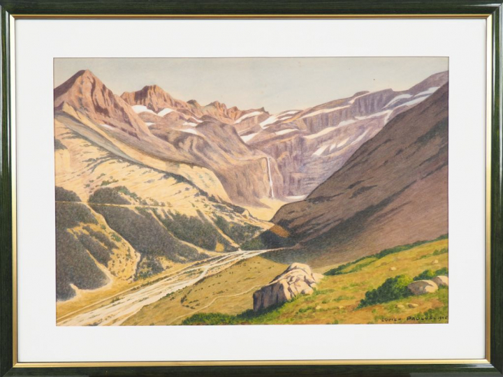Lucien PAULUS. "vue des Pyrénées". Aquarelle signée en bas à droite et