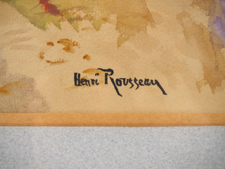 Henri ROUSSEAU. "Buisson de fleurs dans un ville du Maroc" Aquarelle, 