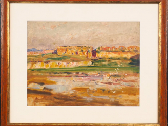 Vente aux enchères Henri ROUSSEAU. "Grand bassin de Meknès" Huile sur panneau, tampon d'a