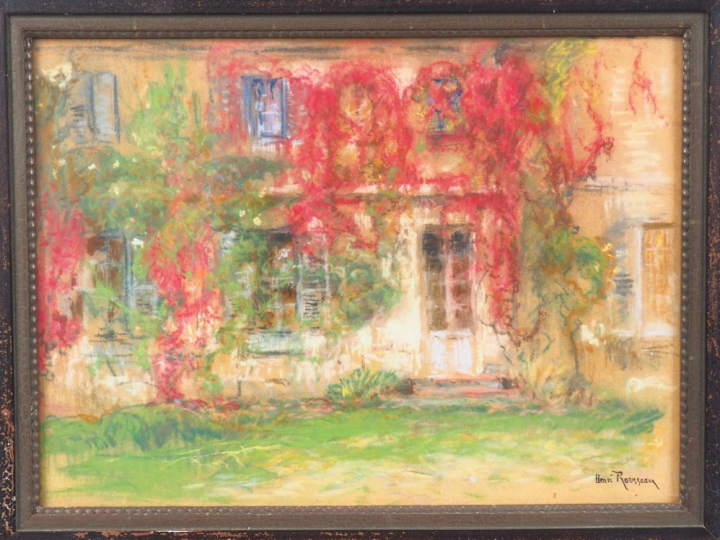 Henri ROUSSEAU.  "Maison de la vigne vierge" Pastel, tampon d'atelier.