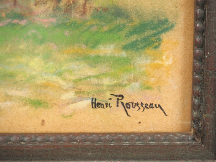 Henri ROUSSEAU.  "Maison de la vigne vierge" Pastel, tampon d'atelier.