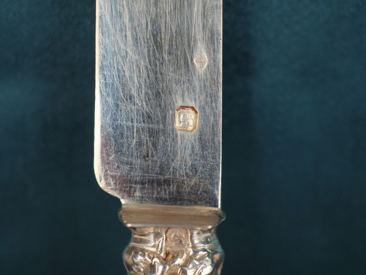 Suite de dix-huit couteaux à fruits, à décor de grappes de raisins.  L