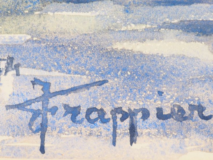 FRAPPIER. "Port animé". Aquarelle, signée en bas à gauche et datée 195