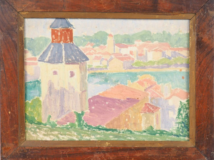 Raymond VIRAC.  "La baie de Saint Jean de Luz" Huile sur carton. Dim. 