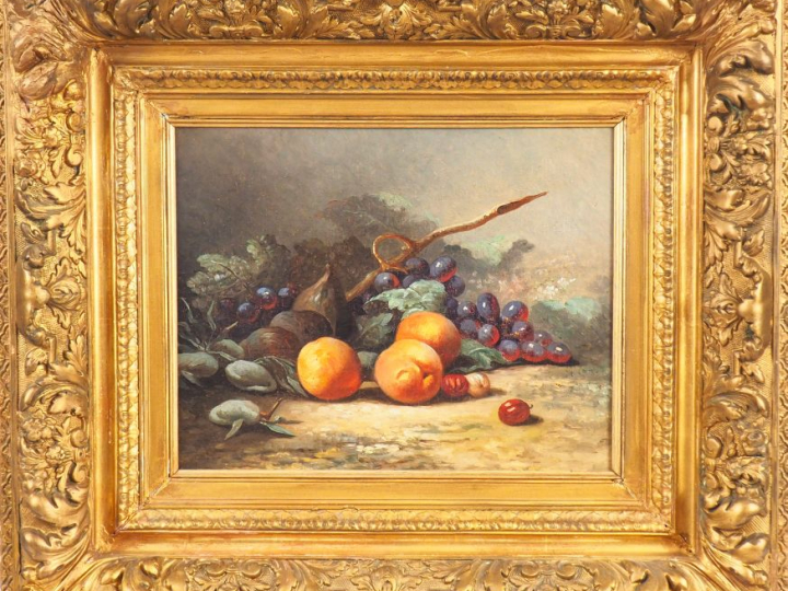 Ecole française XIXème. "Nature morte aux fruits". Huile sur toile, da