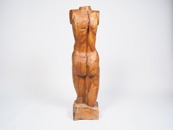 Ecole française XXème "Nu féminin" Sculpture en bois  H. 102 cm