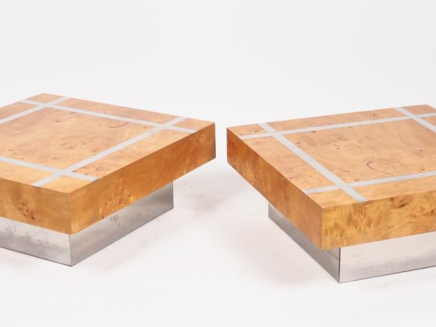 Paire de tables basses 1970 en bois et métal. Dim. 27,5 x 70 x 70 cm