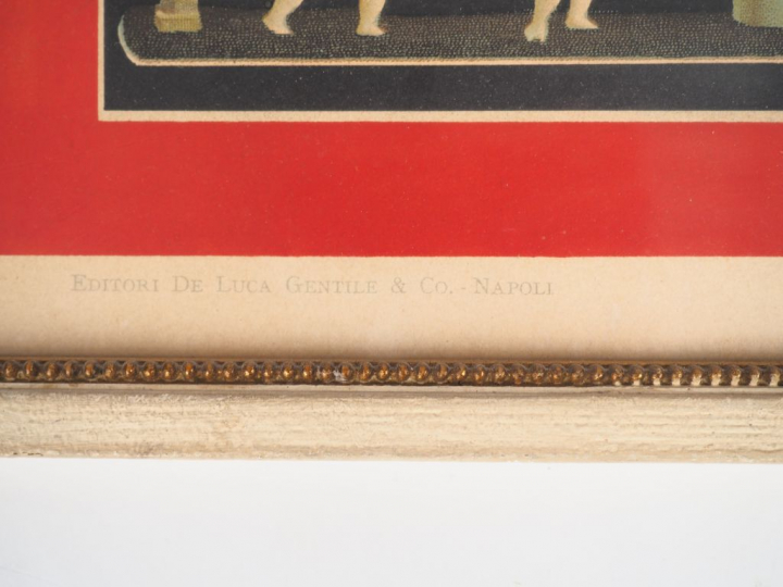 Paire de lithographies italiennes en couleurs "Les amours au char" et 