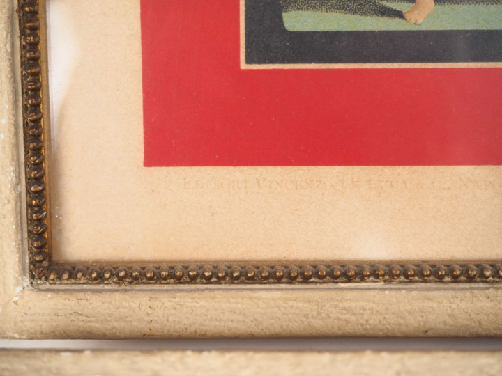 Paire de lithographies italiennes en couleurs "Les amours au char" et 