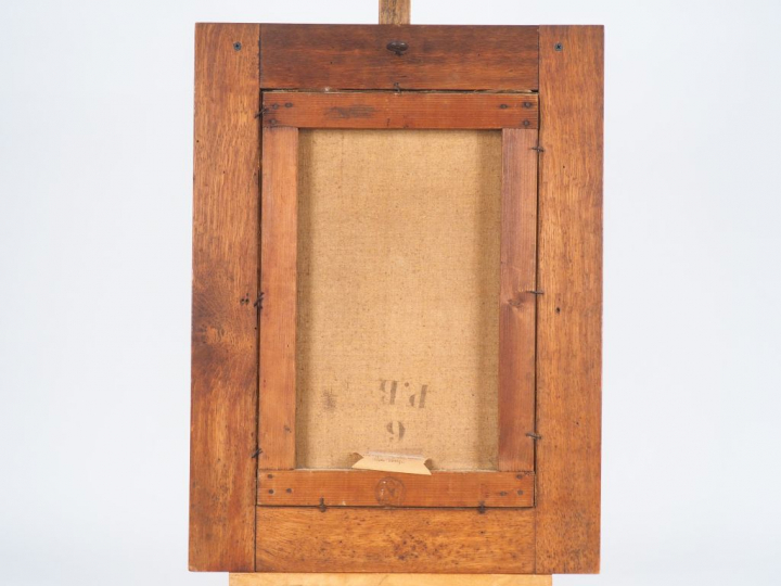 Ecole française XXème "Portrait de femme à la robe noire" Huile sur to