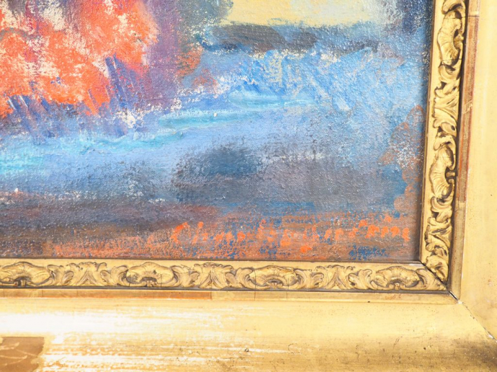 Charles GUERIN "Elégante à la robe rouge" Huile sur toile. Signée en b