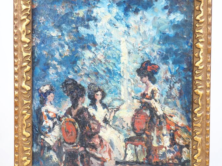 Charles GUERIN "La conversation" Huile sur toile. Signée en bas à droi