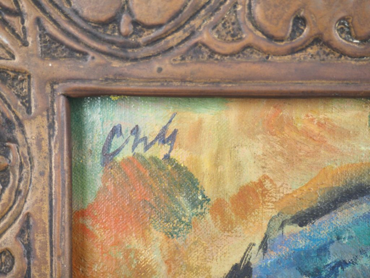 Charles GUERIN  "Jeune femme au chapeau bleu" Huile sur toile. Monogra