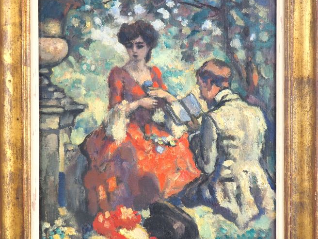 Charles GUERIN "Scène galante" Huile sur toile. Signée en bas à droite