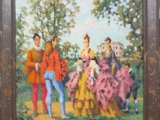 Vente aux enchères Charles GUERIN "Personnages de la Renaissance" Huile sur toile. Monogr