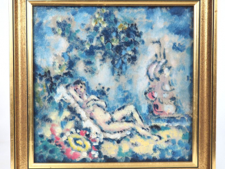 Vente aux enchères Charles GUERIN "Nu féminin" Huile sur carton. 19,5 x 20 cm