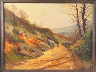 Vente aux enchères Charles HALLE  "Personnage cheminant" Huile sur toile. Signée en bas à