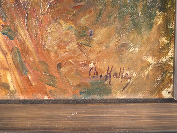 Charles HALLE  "Personnage cheminant" Huile sur toile. Signée en bas à