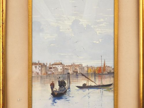 R. MAYNELLA "Vue de Venise" Aquarelle. Signée en bas à droite. 31,5 x 