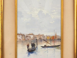 Vente aux enchères R. MAYNELLA "Vue de Venise" Aquarelle. Signée en bas à droite. 31,5 x 