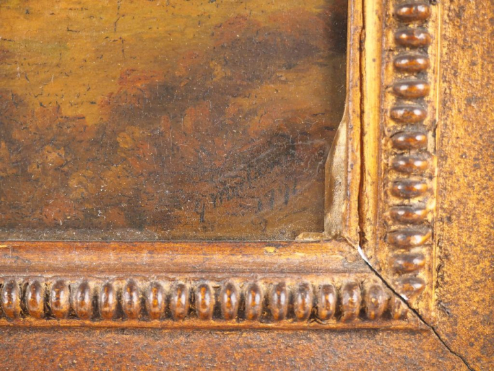 MORLAND. "Le retour du travail" Huile sur panneau. Signée en bas à dro