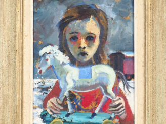 Vente aux enchères PONCELET "Fillette et son jouet" Huile sur toile. Signée en bas à gauc