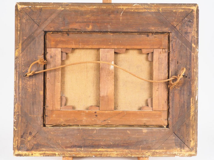 Léon RICHET "Personnage cheminant dans un sous-bois" Huile sur toile. 