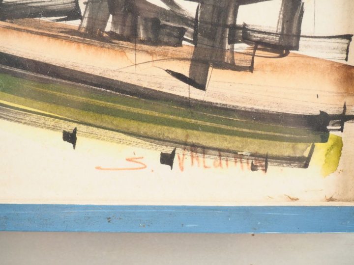 S. VALDIMIA "Le port de St-Tropez" Aquarelle. Signée en bas à droite. 