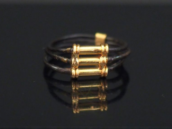 Bague en poil d’éléphant et or composée de trois rangs. TDD. 48 Poids.