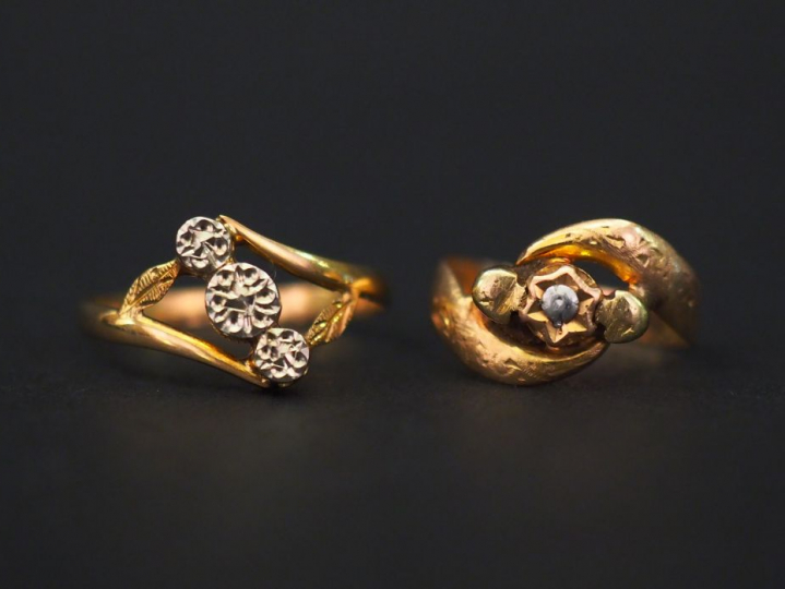 Ensemble comprenant deux petites bagues Napoléon III en or jaune. TDD.