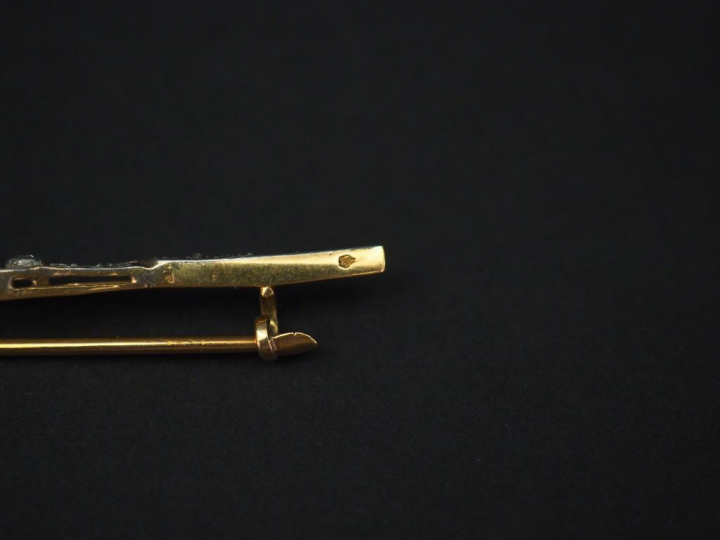Broche barrette de style 1900 en or jaune, à décor de branchage, serti