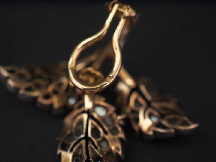 Clip de revers en or jaune et argent, en forme de branchage serti de p