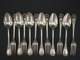 Vente aux enchères Suite de six grands couverts en argent, poinçon Minerve, modèle feuill