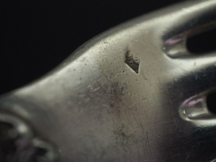 Suite de six grands couverts de style rocaille en argent, poinçon Mine