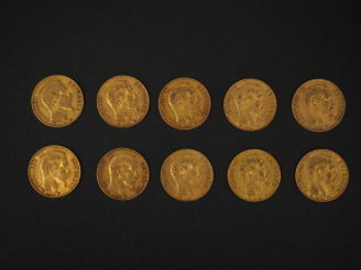 Vente aux enchères Dix pièces de 20 Francs or,1858-A (x8) et 1858-BB (x2). FRAIS ACHETEUR