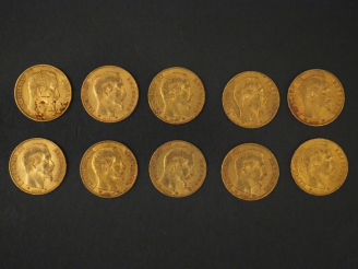 Vente aux enchères Dix pièces de 20 Francs or, 1859-BB, 1860-A (x7) et 1860-BB (x2).  FRA