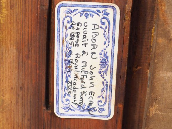 Ecole anglaise XIXème.  "Chaumière au bord de l'étang". Huile sur toil