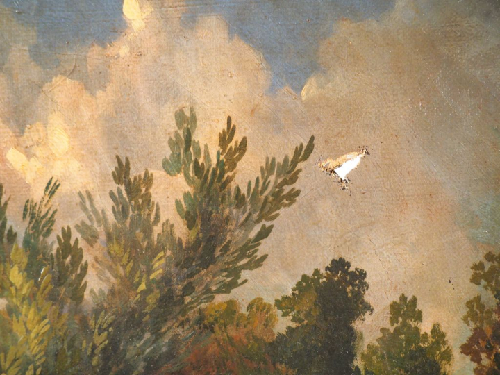 Ecole française fin XIXème. "Conversation galante dans un parc". Huile