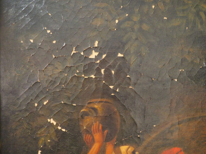 Ecole française XIXème.  "Les femmes au puits". Huile sur toile (mauva