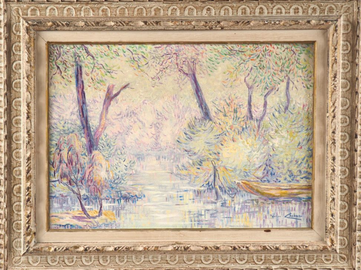 Maurice CHABAS. "Paysage lacustre coloré". Huile sur toile, signée en 