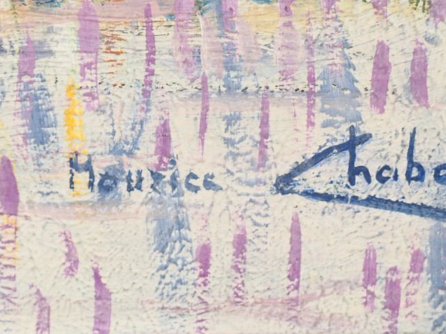 Maurice CHABAS. "Paysage lacustre coloré". Huile sur toile, signée en 
