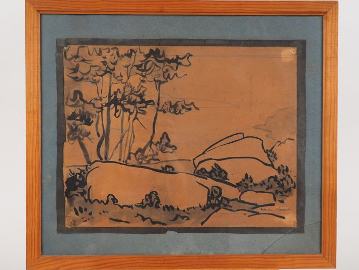 Maurice CHABAS. "Bord de mer en Bretagne". Encre sur papier signée en 