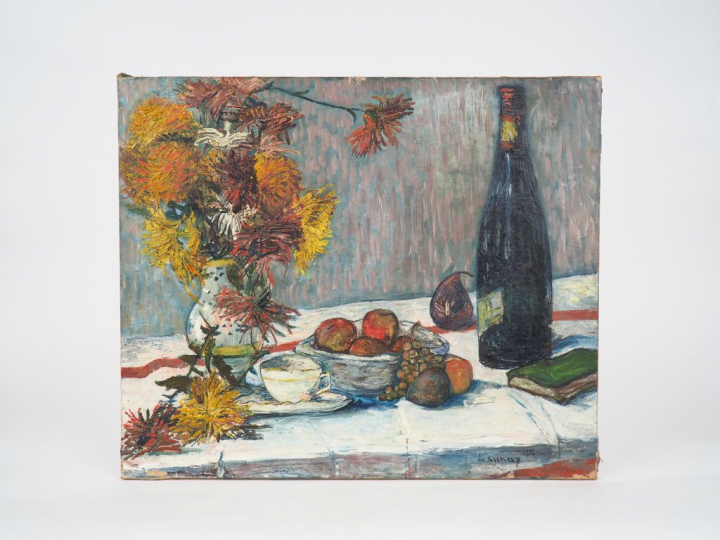 LAUNAY.  "Nature morte". Huile sur toile, signée en bas à droite. Dim.