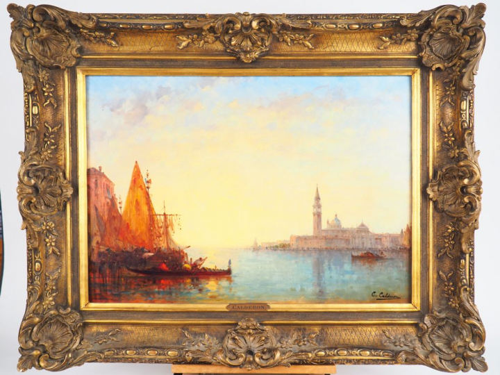 C. CALDERONE. "Venise, le grand canal". Huile sur toile signée en bas 